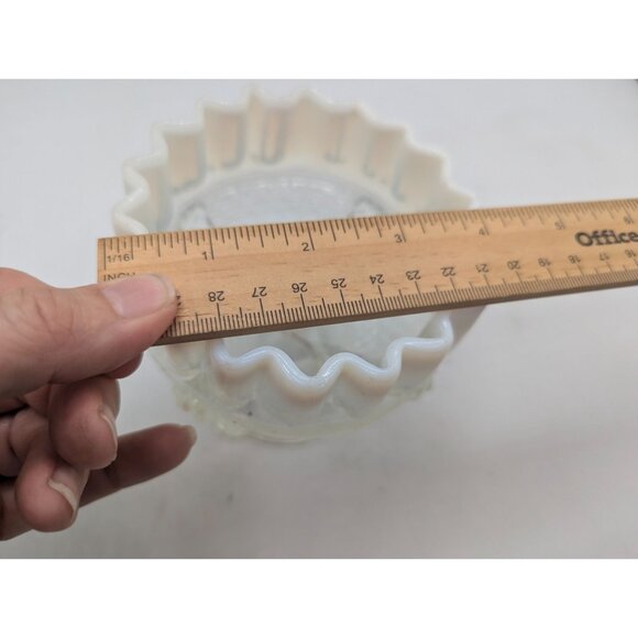 Antique Northwood Glass Opalescent Crimped Top Compote Spool Threaded Pattern - Picture 6 of 14